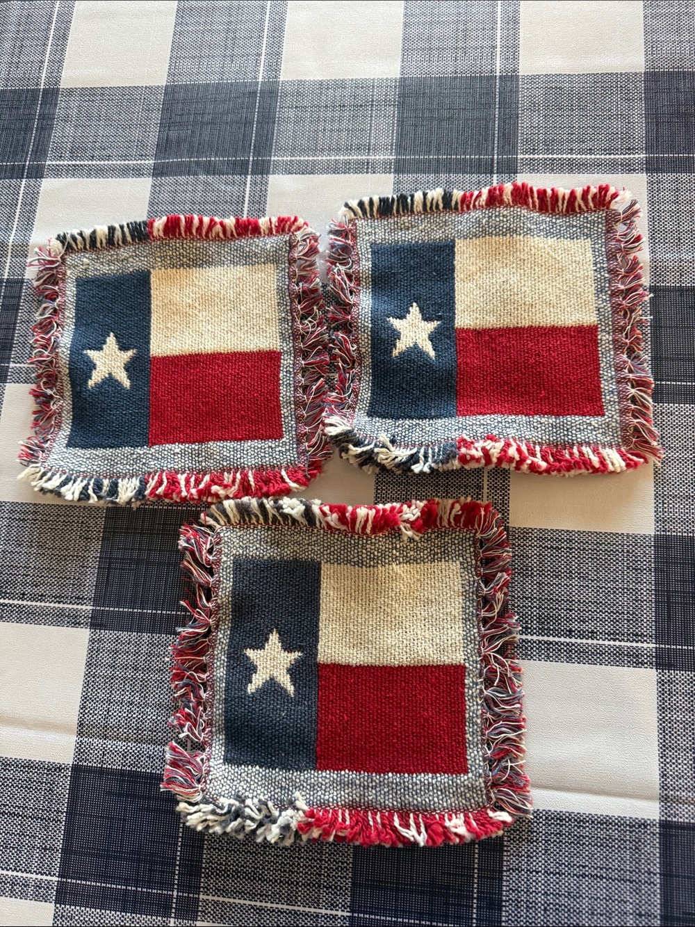 Patriotic Texas Flag Fringe Coasters - Set of 3